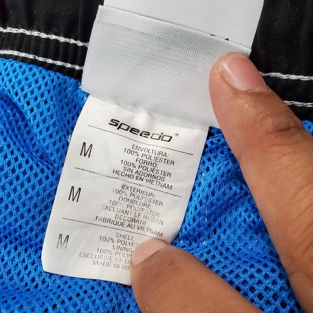 Speedo Men Swimwear Medium Blue Trunks Pockets Drawstring High Rise 8 in Inseam‎